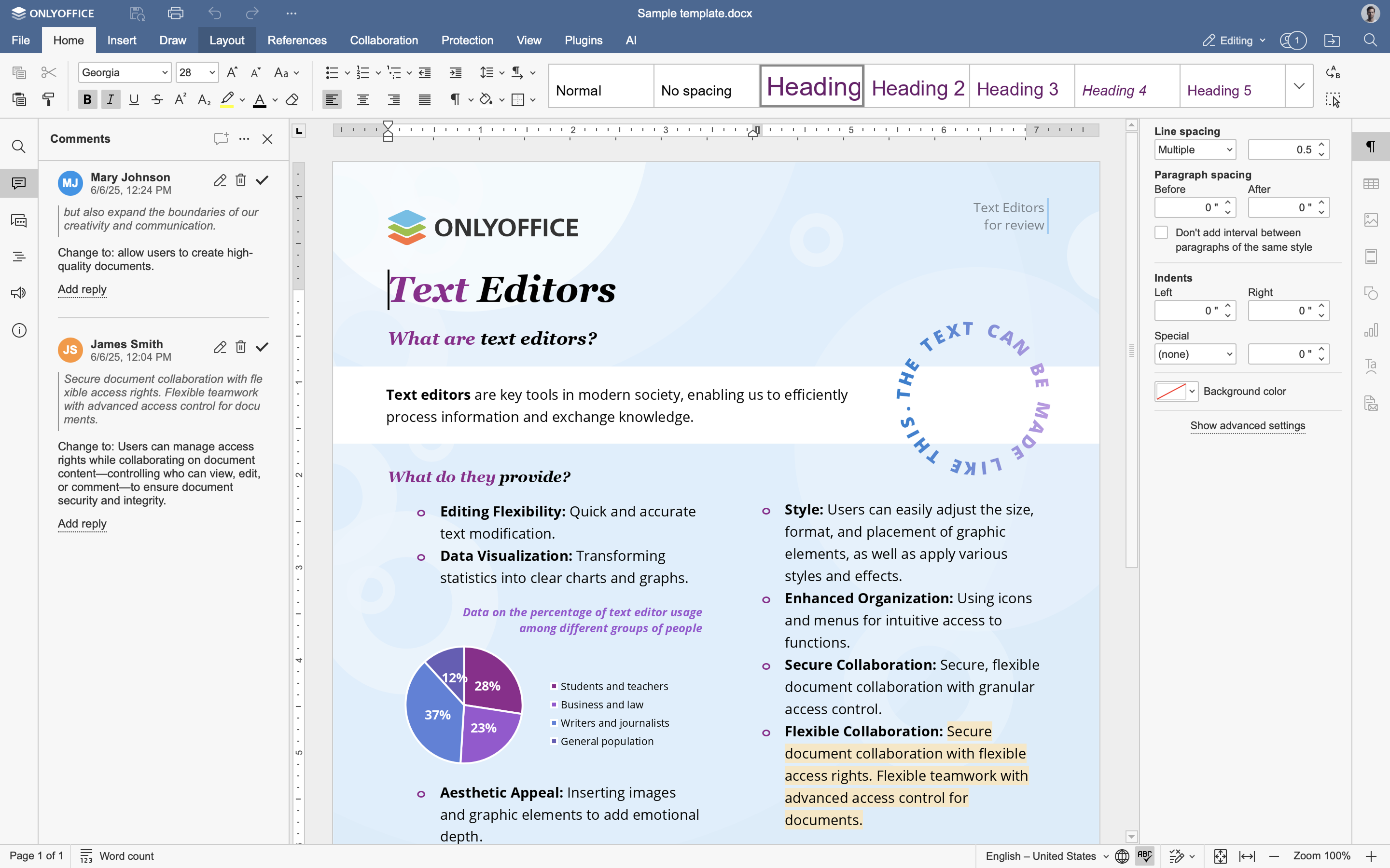 Editing a document in OnlyOffice inside SmarterMail