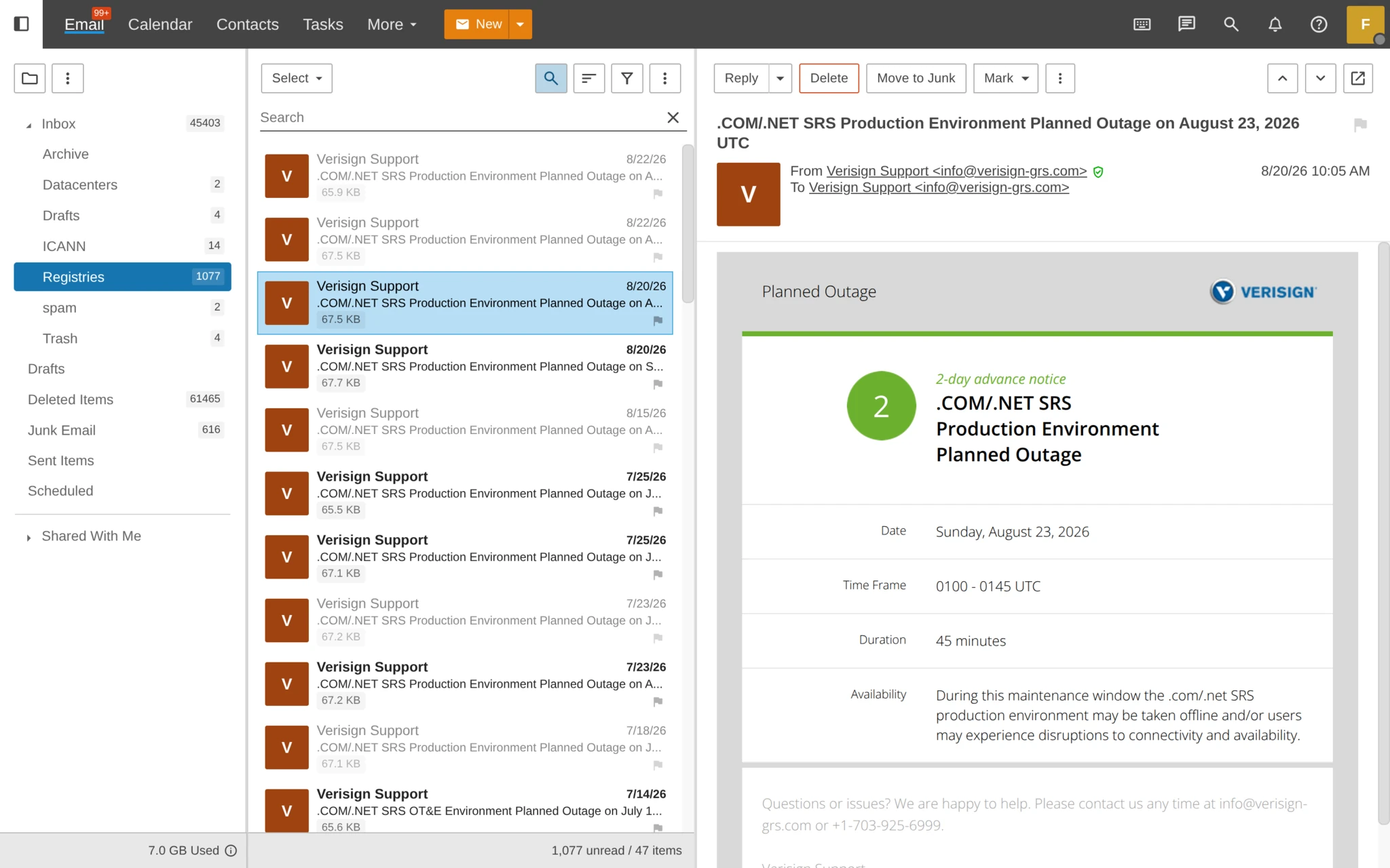 The SmarterMail webmail inbox