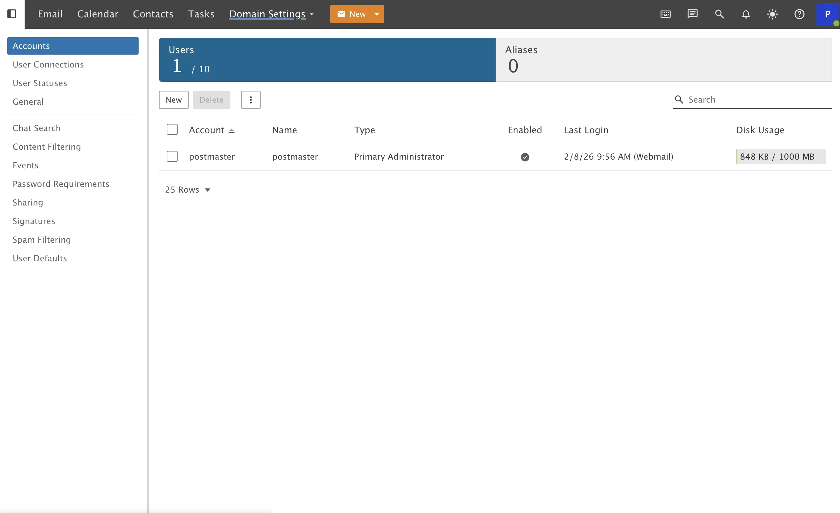 Manage domains, mailboxes, aliases, and limits from one control panel