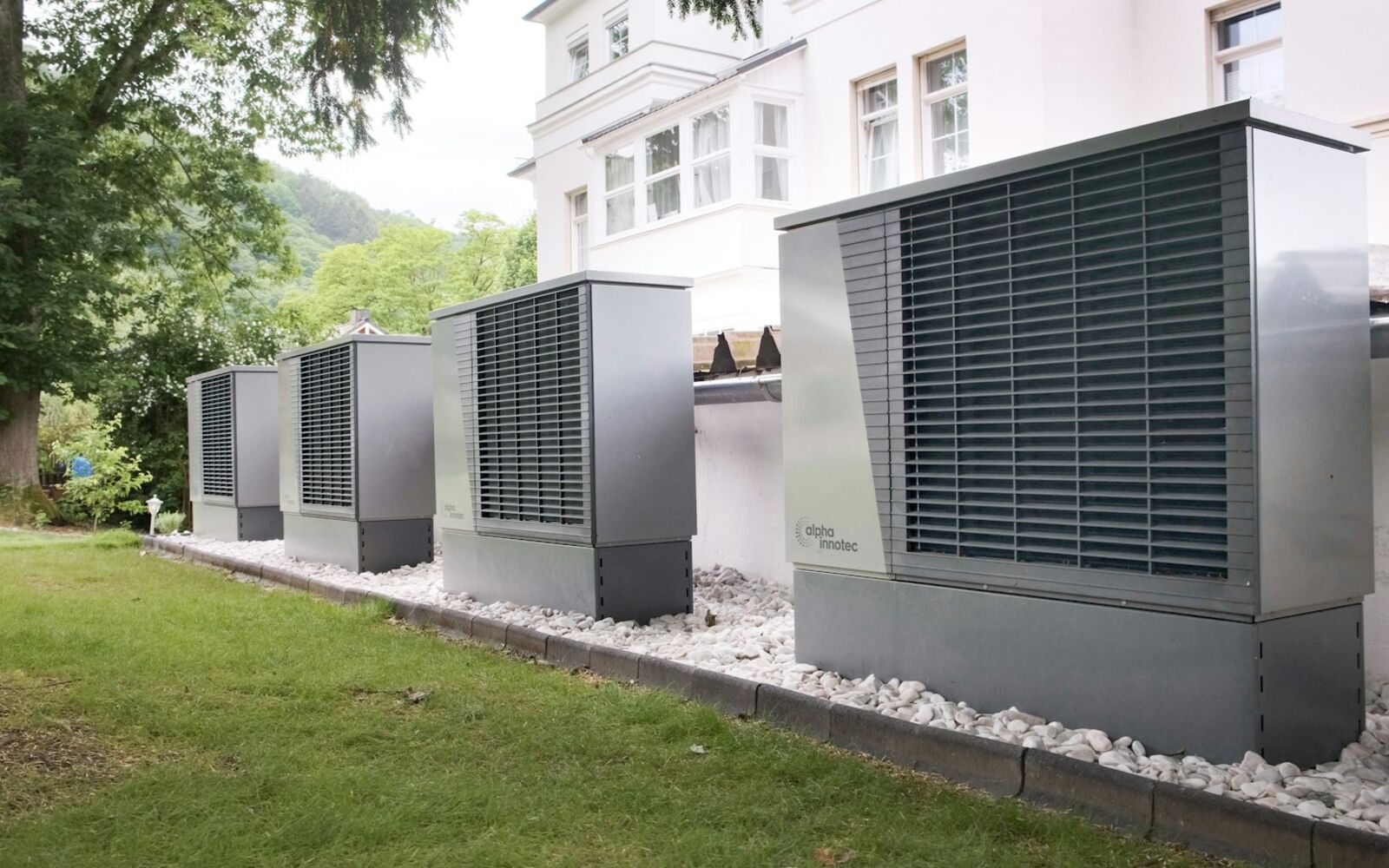 Commercial heat pump units installed outside a building