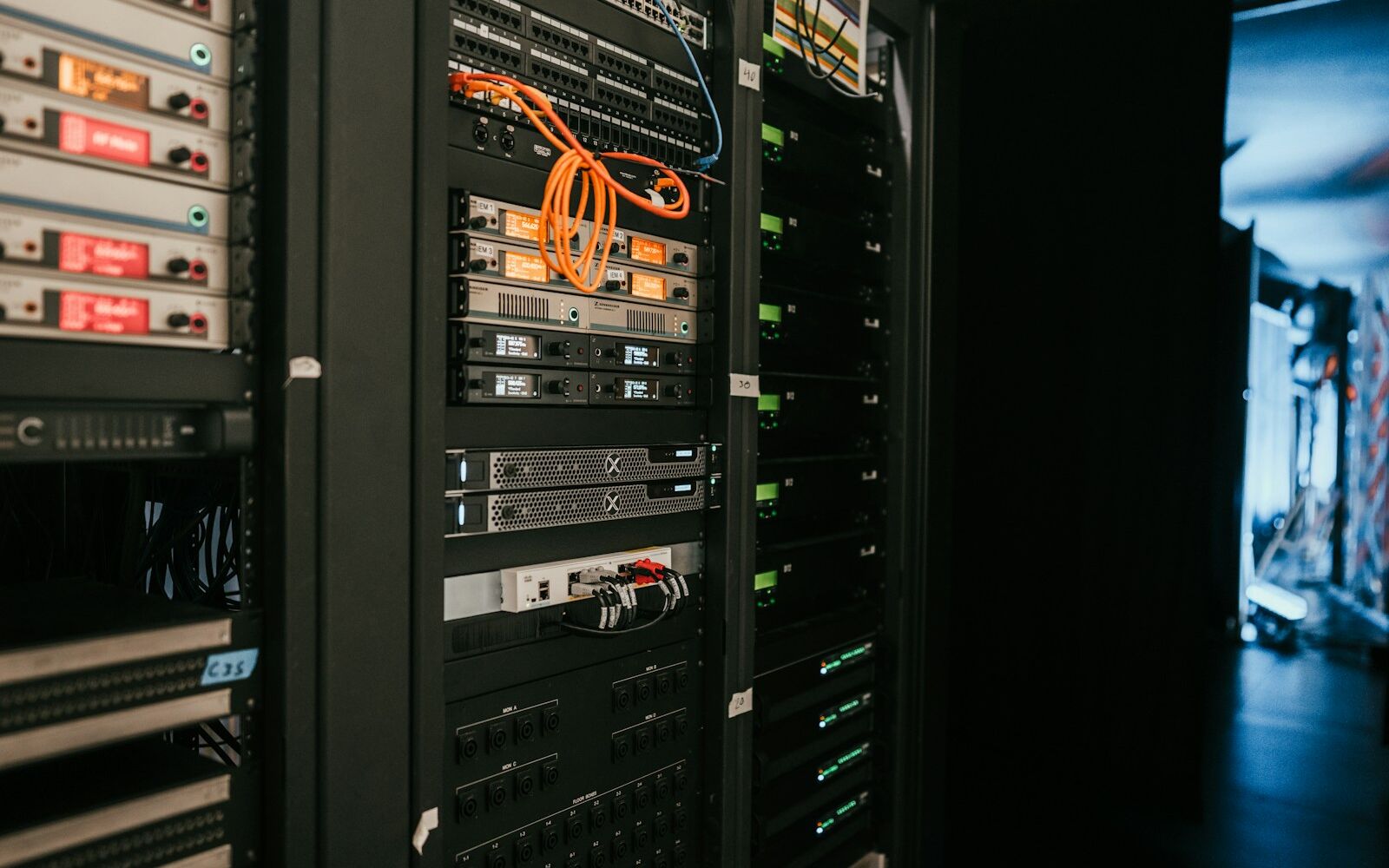 Servers and network equipment mounted in a rack