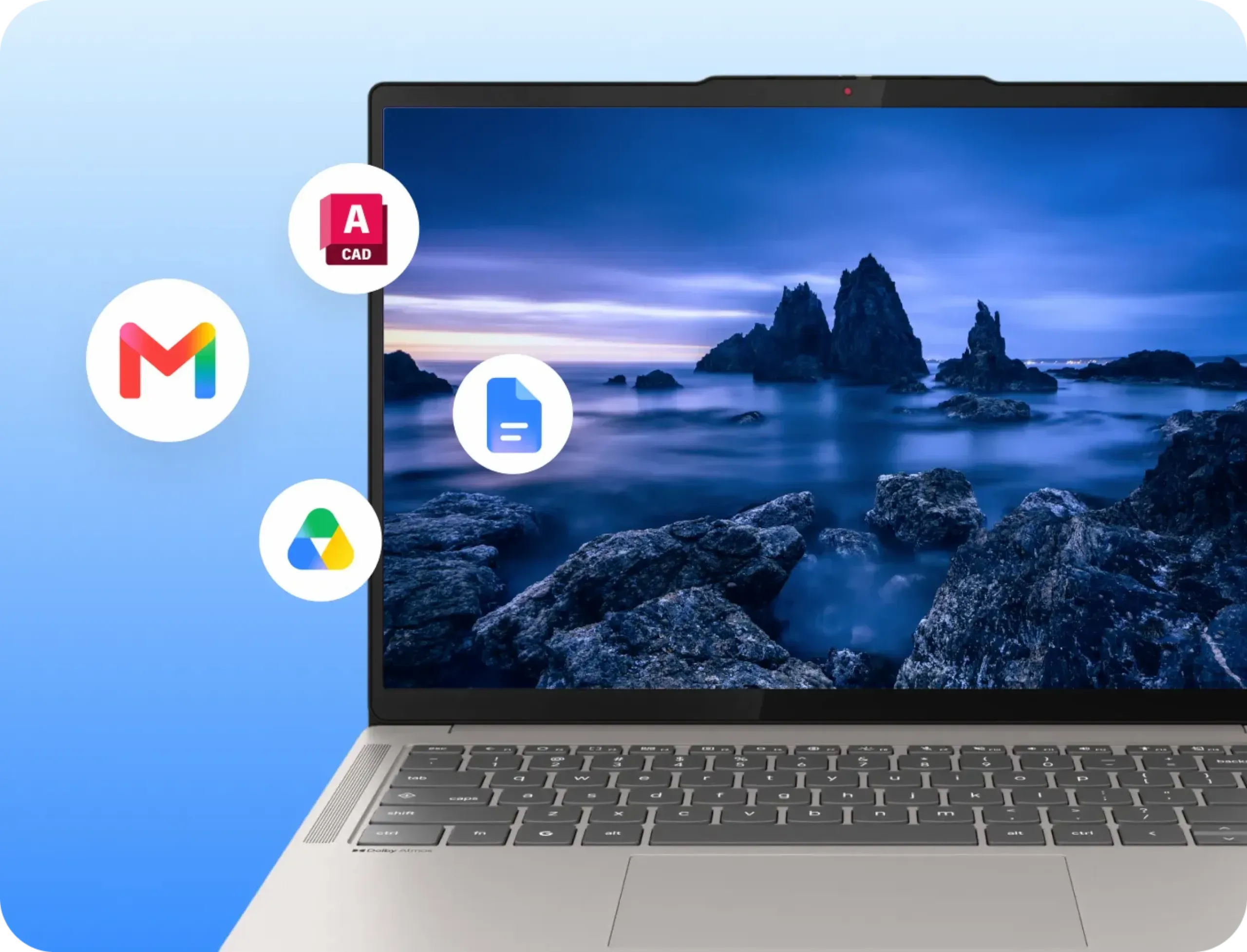 A laptop running legacy and web apps side by side through Google Cameyo