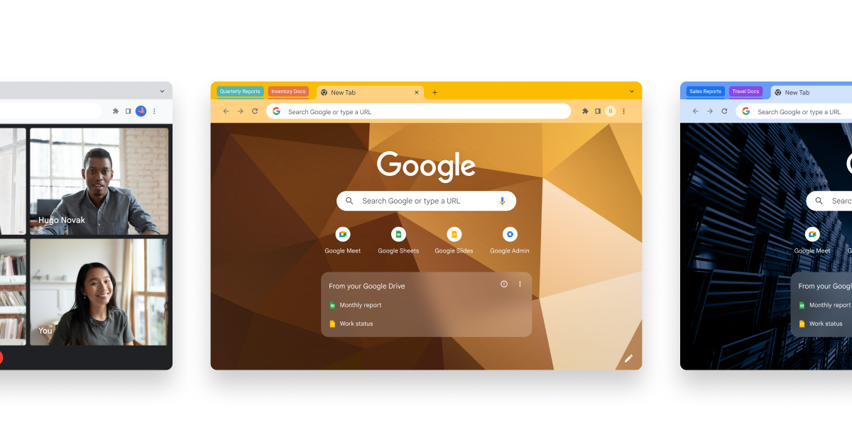 Chrome browser windows with enterprise profiles for different teams